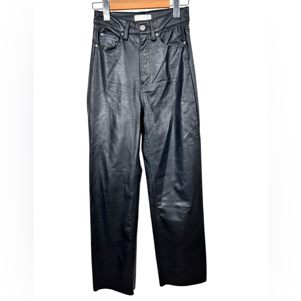 H&M faux leather black pants, 2, straight leg, 5-pockets, Streetwear Chic